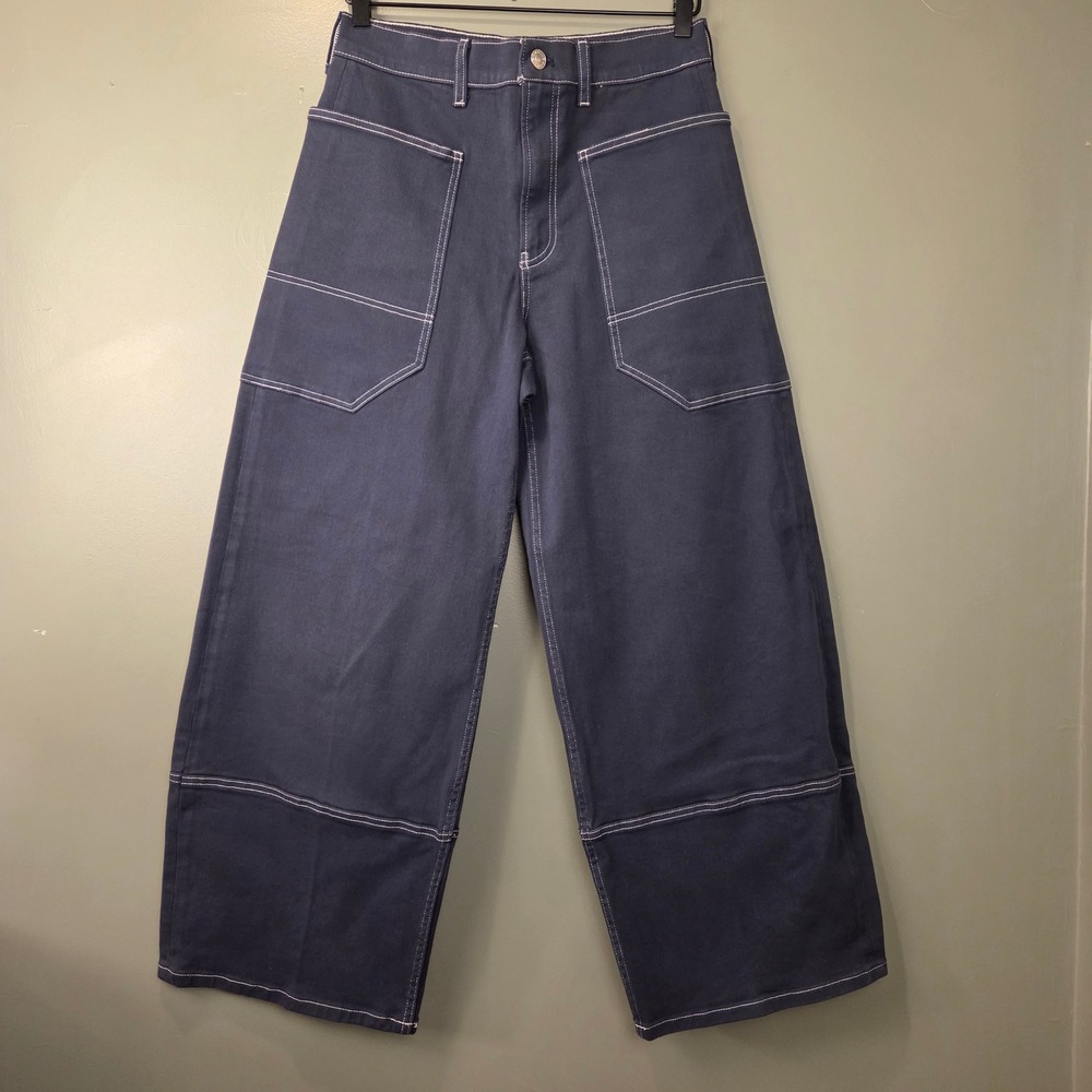 Everlane Women's The Utility Gardener Pant Navy Blue Contrast Stitching Size 29